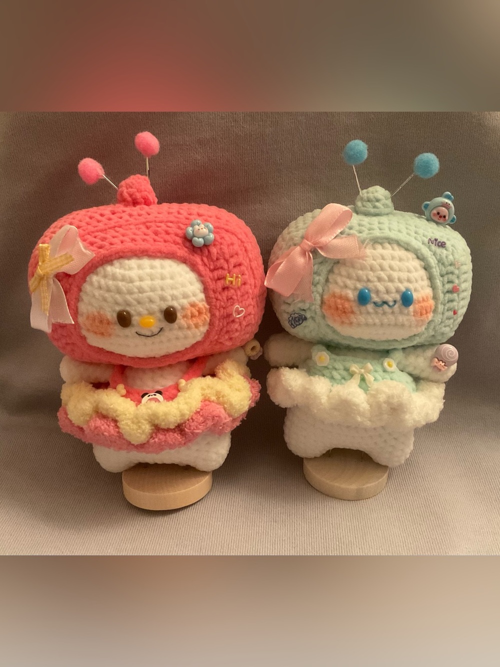 Crochet My Melody and Cinnamoroll Sanrio inspired TV Dolls Handmade Amigurumi